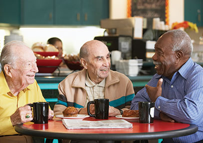 A group of men eating breakfast. Links to Gifts from Retirement Plans A group of men eating breakfast. Links to Gifts from Retirement Plans